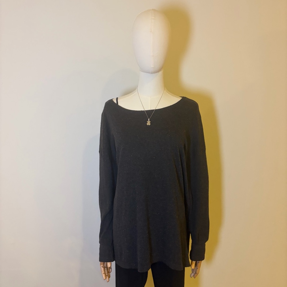 🖤 Halogen Dark Grey Oversized Flecked Split-Back Sweater L